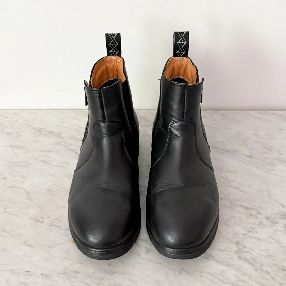 Xena Omega Steel‎ Toe Work Boots 9 Wide Black Leather Side Zip Chelsea Utility